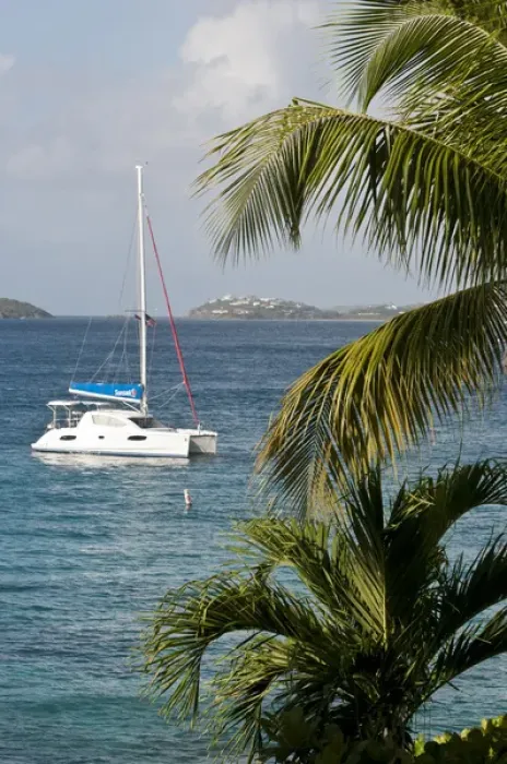 Framed Print : USA, USVI, St John. Catamaran moored in Cruz Bay