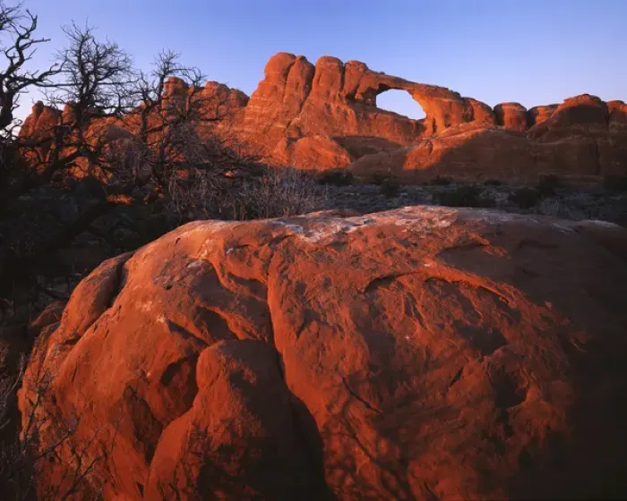 Framed Print : USA, Utah, Arches, National Park, Boulder below Skyline Arch Framed Print : USA, Utah, Arches, National Park, Boulder below Skyline Arch