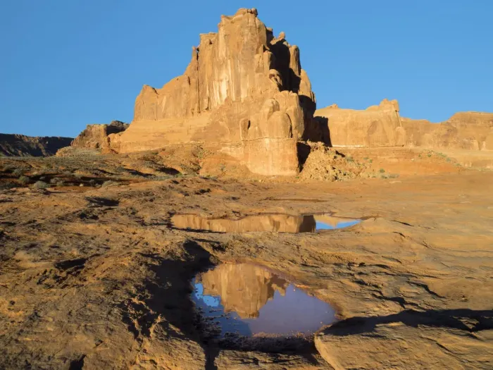 Framed Print : USA, Utah. Arches National Park, Courthouse Towers and reflection