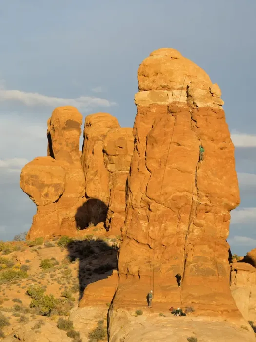 Framed Print : USA, Utah. Arches National Park, Climbers on tower at Garden of Eden Framed Print : USA, Utah. Arches National Park, Climbers on tower at Garden of Eden