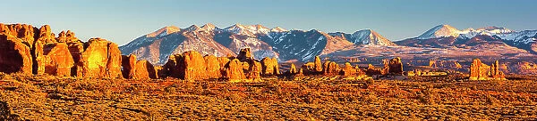 USA, Utah, Arches National Park. Panoramic of Parade of Elephants rock formations