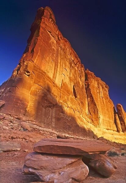 USA, Utah, Arches National Park. Tower of Babel rock formation at sunrise