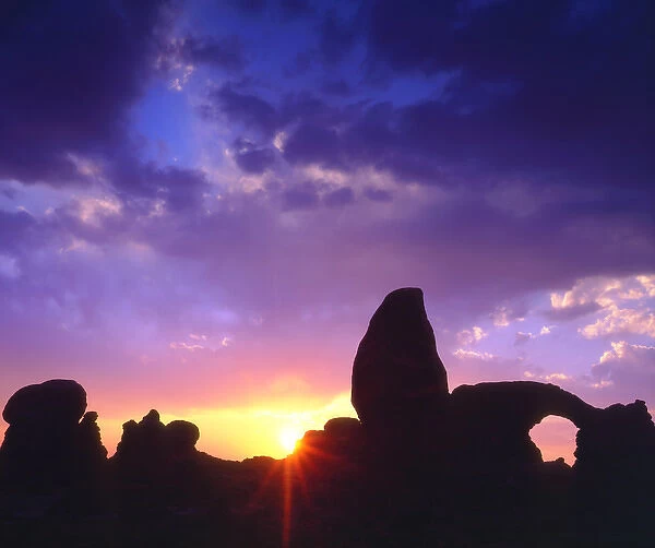USA; Utah. ; Arches National Park; Arches at sunset