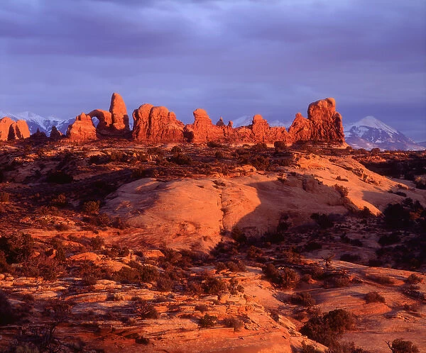 USA, Utah. Arches National Park, Arches at sunset