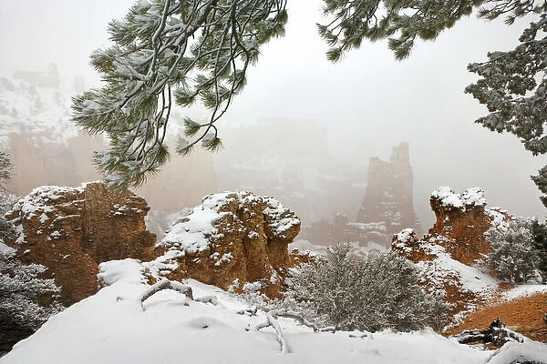 USA, Utah, Bryce Canyon National Park. A view of Paria Valley formations in winter