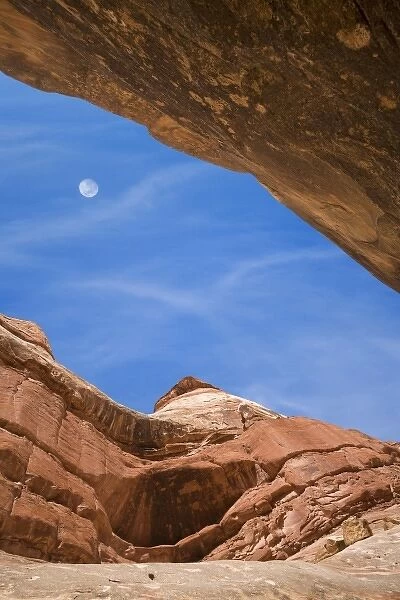 USA, Utah, Canyonlands National Park. Full moon over canyon formations