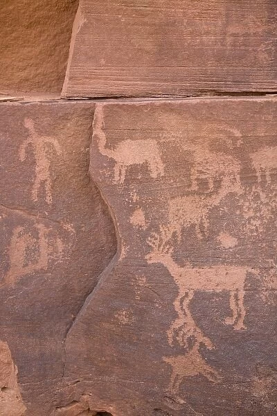 USA, Utah, Canyonlands National Park. Petroglyphs on rocks