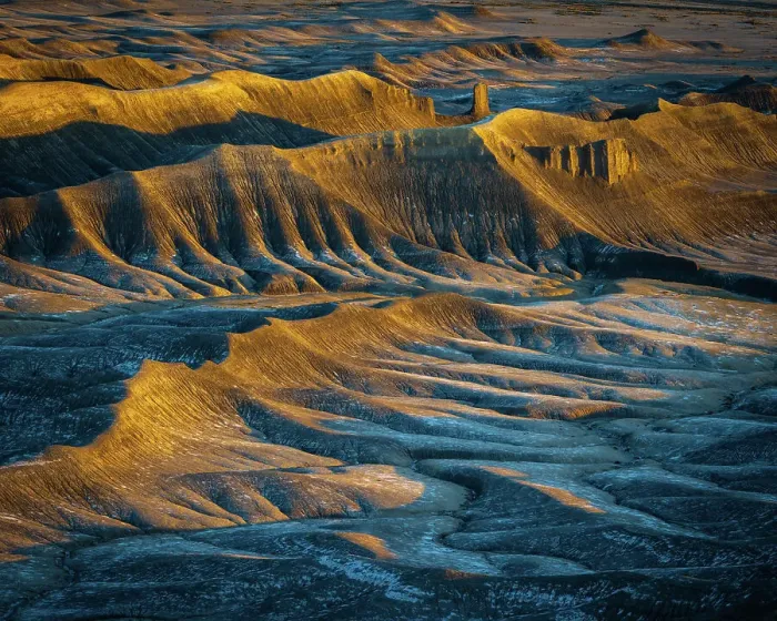 Framed Print : USA, Utah, Capital Reef National Park. Sunrise on mountain badlands
