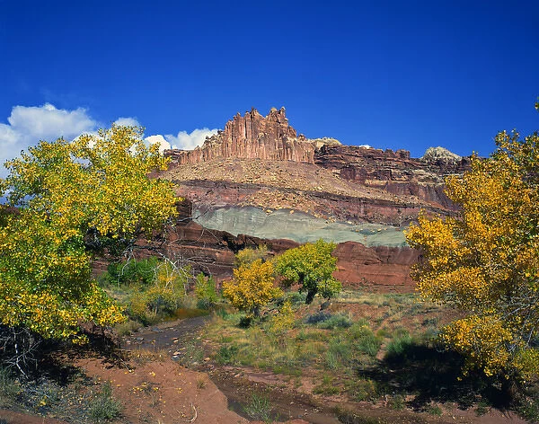 USA, Utah, Capitol Reef National Park, showing The Castle along the Fremont River