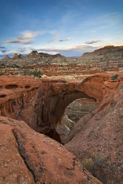 USA, Utah, Capitol Reef National Park. Dusk at the Cassidy Arch