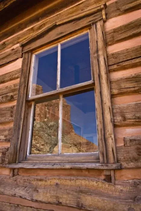 Framed Print : USA, Utah, Capitol Reef National Park. Reflection of nearby cliffs in the window Framed Print : USA, Utah, Capitol Reef National Park. Reflection of nearby cliffs in the window