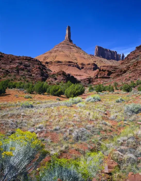 Framed Print : USA, Utah, a Castle Rock in Castle Valley showing also Priest and Nuns Framed Print : USA, Utah, a Castle Rock in Castle Valley showing also Priest and Nuns