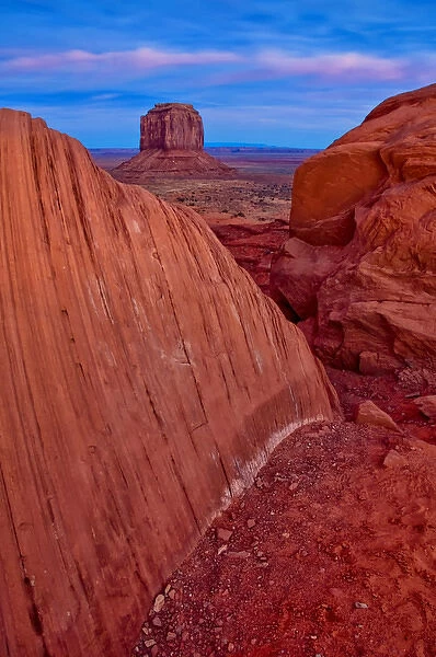 USA, Utah. Eroded sandstone formations at sunset