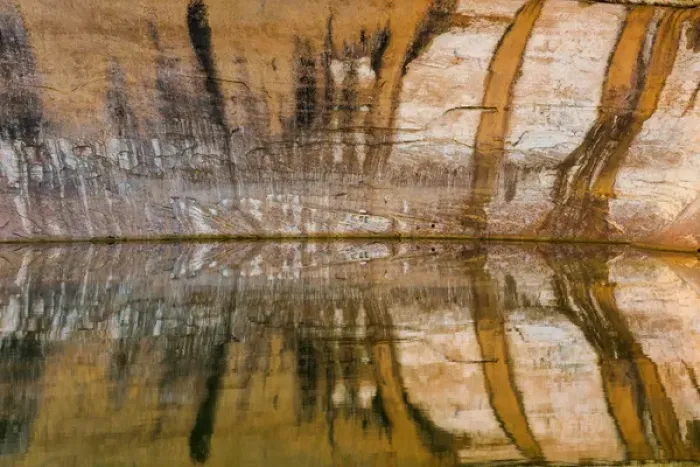 Framed Print : USA, Utah, Glen Canyon National Recreation Area. Abstract reflection of stained sandstone wall Framed Print : USA, Utah, Glen Canyon National Recreation Area. Abstract reflection of stained sandstone wall
