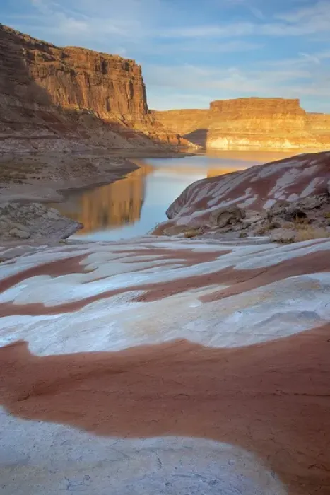 Framed Print : USA, Utah, Glen Canyon National Recreation Area. Bleached patterns in sandstone