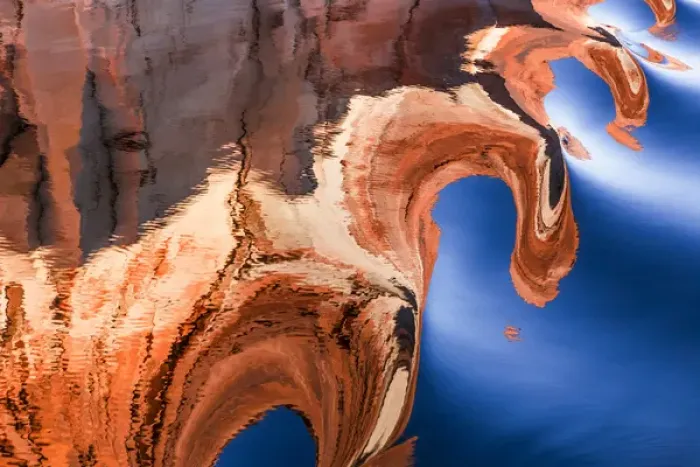 Framed Print : USA, Utah, Glen Canyon National Recreation Area. Abstract of cliff reflection in Lake Powell