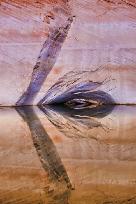 Framed Print : USA, Utah, Glen Canyon National Recreation Area. Abstract reflection of stained sandstone wall