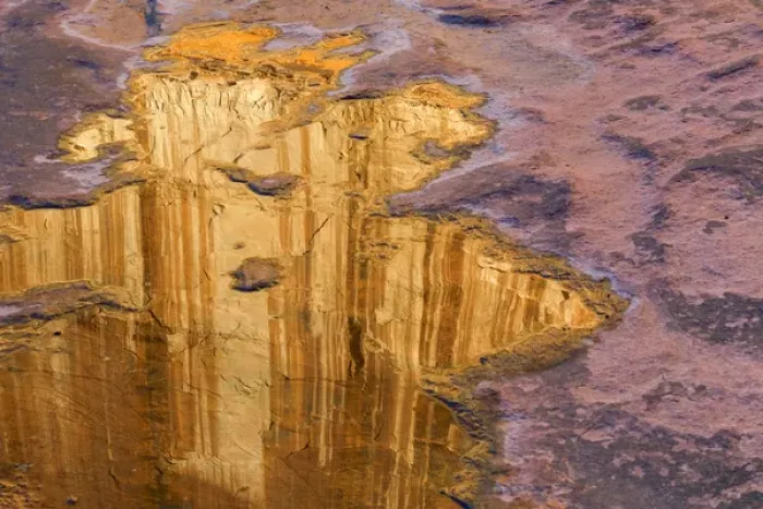 Framed Print : USA, Utah, Glen Canyon National Recreation Area. Pool of water reflects sunlit cliff