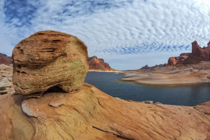 Framed Print : USA, Utah, Glen Canyon National Recreation Area. Landscape of Lake Powell. Credit as