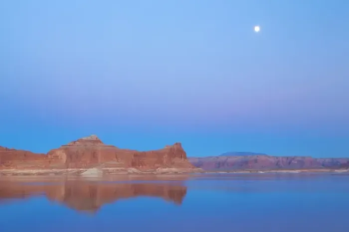 Framed Print : USA, Utah, Glen Canyon National Recreation Area. Moon over Lake Powell. Credit as Framed Print : USA, Utah, Glen Canyon National Recreation Area. Moon over Lake Powell. Credit as