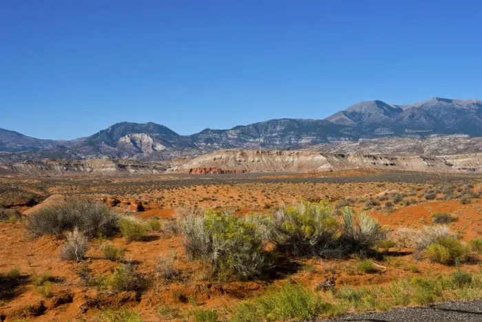 Framed Print : USA, Utah, Hanksville. Henry Mountains from Highway 95