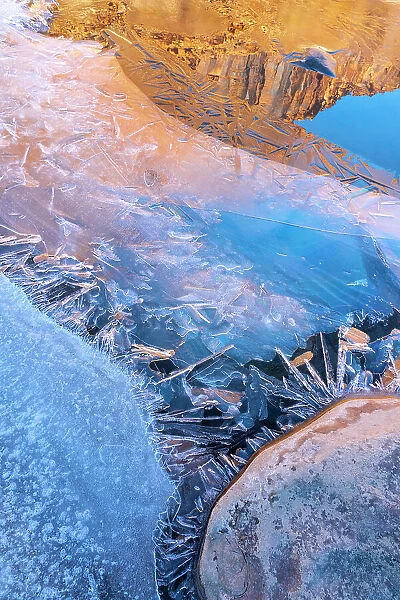 USA, Utah. Ice formations on the Colorado River near Moab