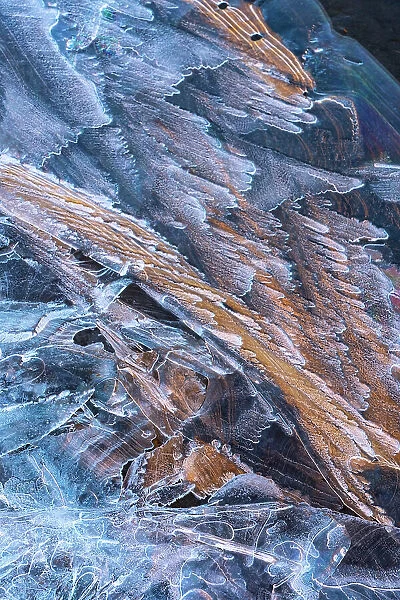 USA, Utah. Ice pattern formations on the Colorado River near Moab