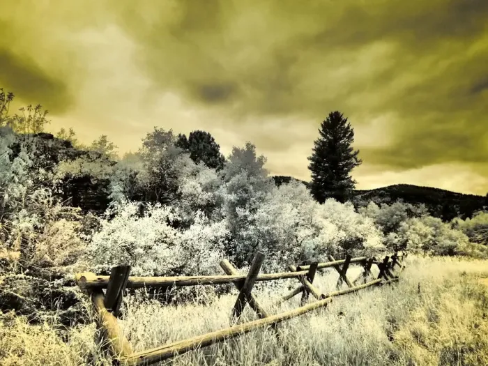 Framed Print : USA, Utah, Infrared of the Logan Pass area with split rai fence