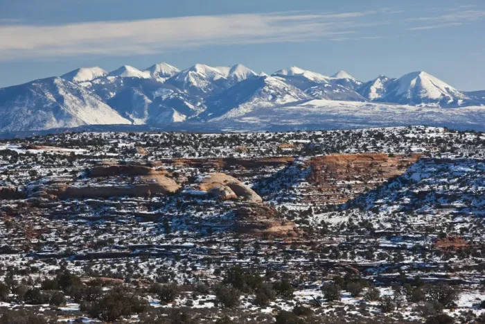 Framed Print : USA, Utah, Moab. Dead Horse Point State Park, view of the La Sal Mountains, winter Framed Print : USA, Utah, Moab. Dead Horse Point State Park, view of the La Sal Mountains, winter
