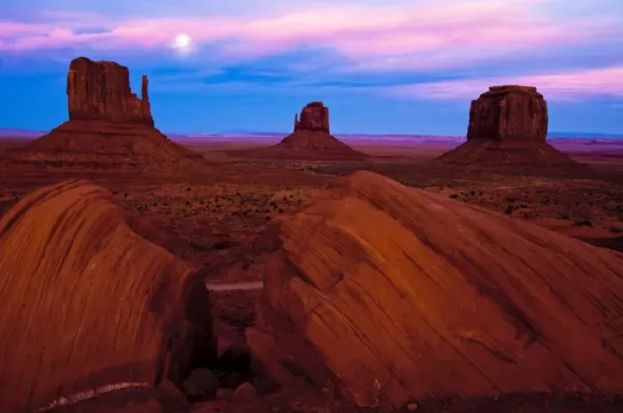 Framed Print : USA, Utah, Monument Valley. Moonrise over sandstone formations in valley. Credit as Framed Print : USA, Utah, Monument Valley. Moonrise over sandstone formations in valley. Credit as