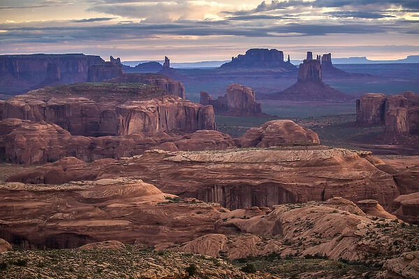 USA, Utah, Monument Valley Navajo Tribal Park. Overview of rock formations. Credit as
