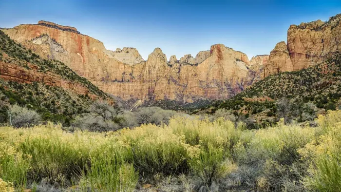 Framed Print : USA, Utah, Morning sunlight lights up the sandstone cliffs of Zion National Park Framed Print : USA, Utah, Morning sunlight lights up the sandstone cliffs of Zion National Park