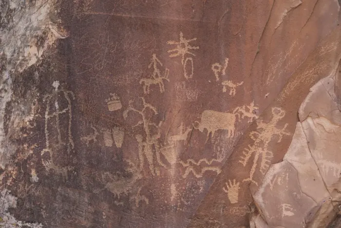 Framed Print : USA, Utah, Petroglyphs of Newspaper Rock Historic National Monument near Canyonlands