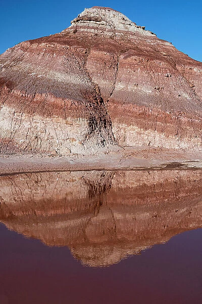 USA, Utah. Reflection, Bentonite Hills geological feature, Capitol Reef National Park