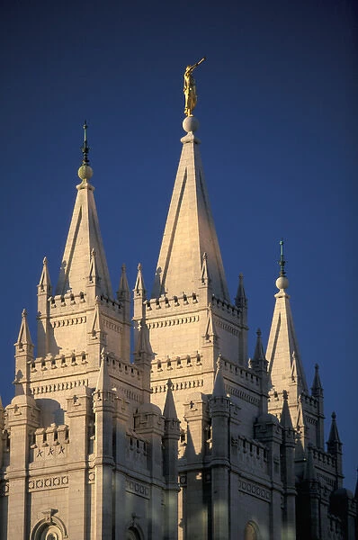 USA, Utah, Salt Lake City, Temple Square, Mormon Temple at sunset