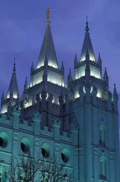 USA, Utah, Salt Lake City, Temple Square, Mormon Temple at dawn