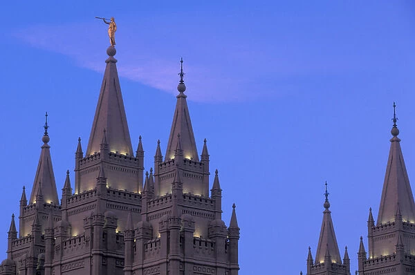 USA, Utah, Salt Lake City, Temple Square, Mormon Temple at dawn