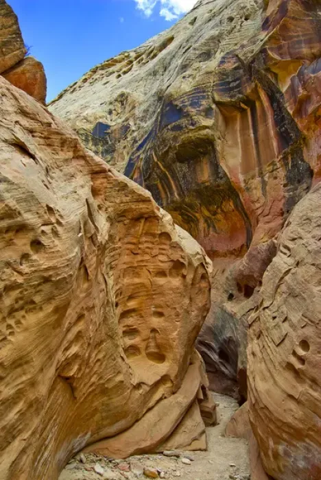 Framed Print : USA, Utah, San Rafael Swell. Sculptured sandstone formations in narrows of Little Framed Print : USA, Utah, San Rafael Swell. Sculptured sandstone formations in narrows of Little