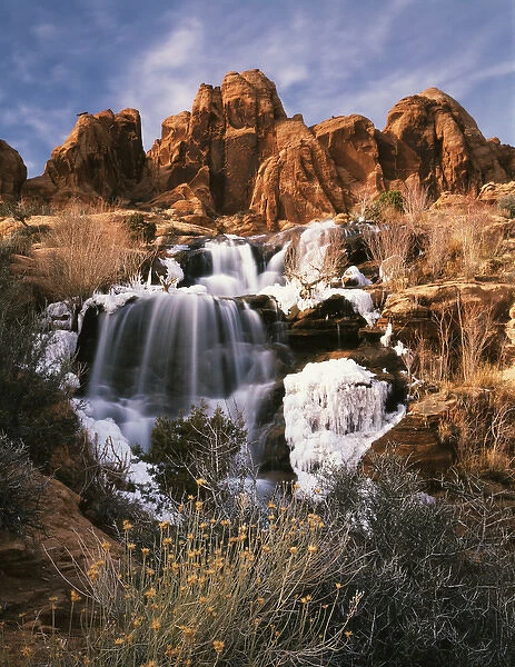 USA, Utah, Spanish Valley, View of frozen waterfall of Mill creek