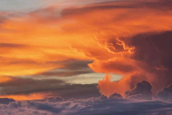USA, Utah. Sunset lights up thunderhead cloud