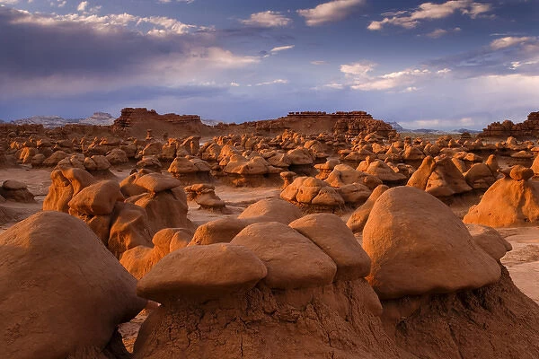 USA; Utah. View of Goblin Valley State Park at sunset