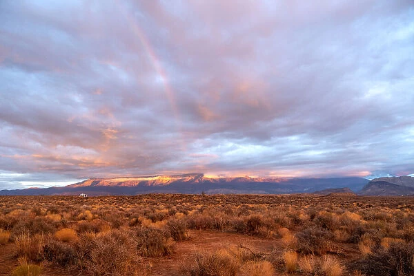USA, Utah, Virgin. Camper during sunset