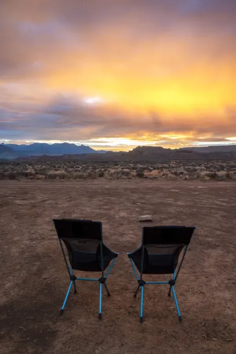Framed Print : USA, Utah, Virgin. Empty chairs facing the sky
