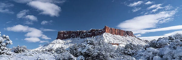 USA, Utah. Winter snowfall in Castle Valley