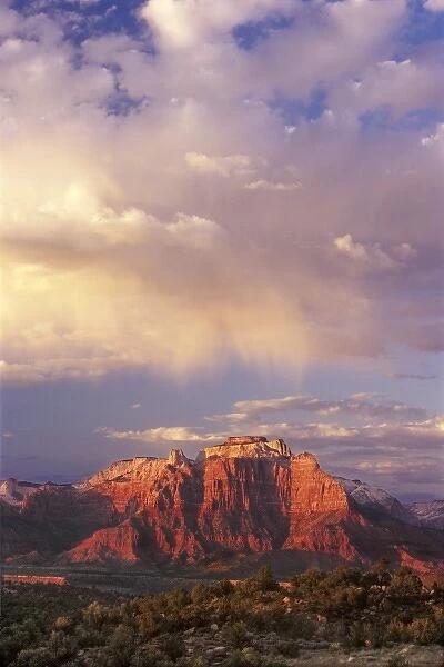 USA, Utah, Zion National Park. Clearing storm over back of West Temple