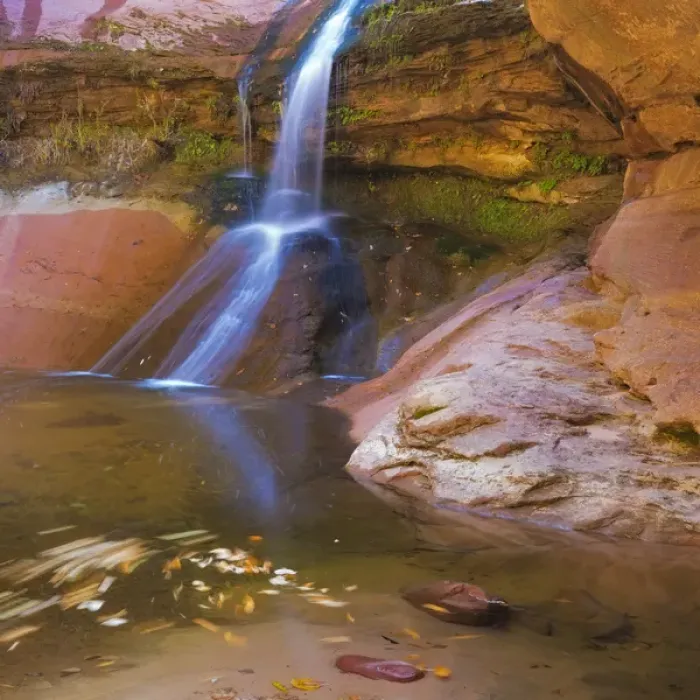 Framed Print : USA, Utah, Zion National Park. Small waterfall forms pool Framed Print : USA, Utah, Zion National Park. Small waterfall forms pool