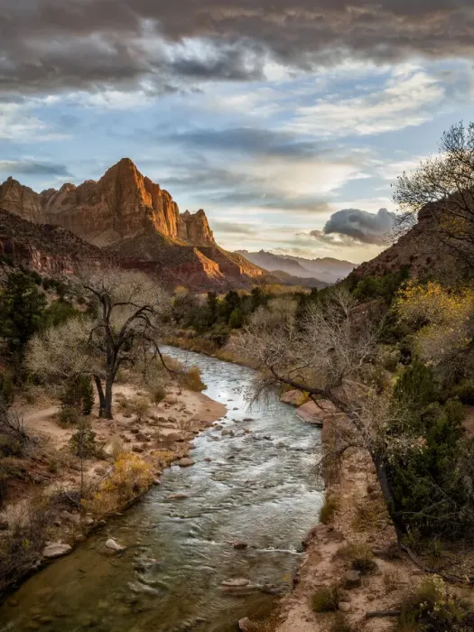 Framed Print : USA, Utah, Zion National Park, Sunset lights up The Watchman and the Virgin River Framed Print : USA, Utah, Zion National Park, Sunset lights up The Watchman and the Virgin River