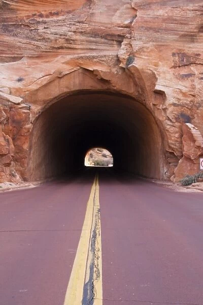 USA, Utah, Zion National Park, Tunnel Through Sandstone on Zion Park Boulevard