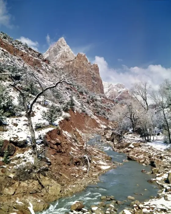 Framed Print : USA, Utah, Zion NP. Fresh snow sprinkles the red cliffs near the Virgin River in Zion National Park Framed Print : USA, Utah, Zion NP. Fresh snow sprinkles the red cliffs near the Virgin River in Zion National Park