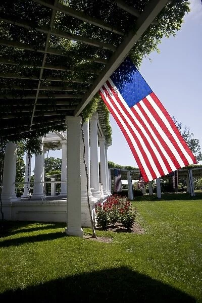 USA, VA, Arlington. The US flag hangs from multiple rafters at the Civil War Memorial